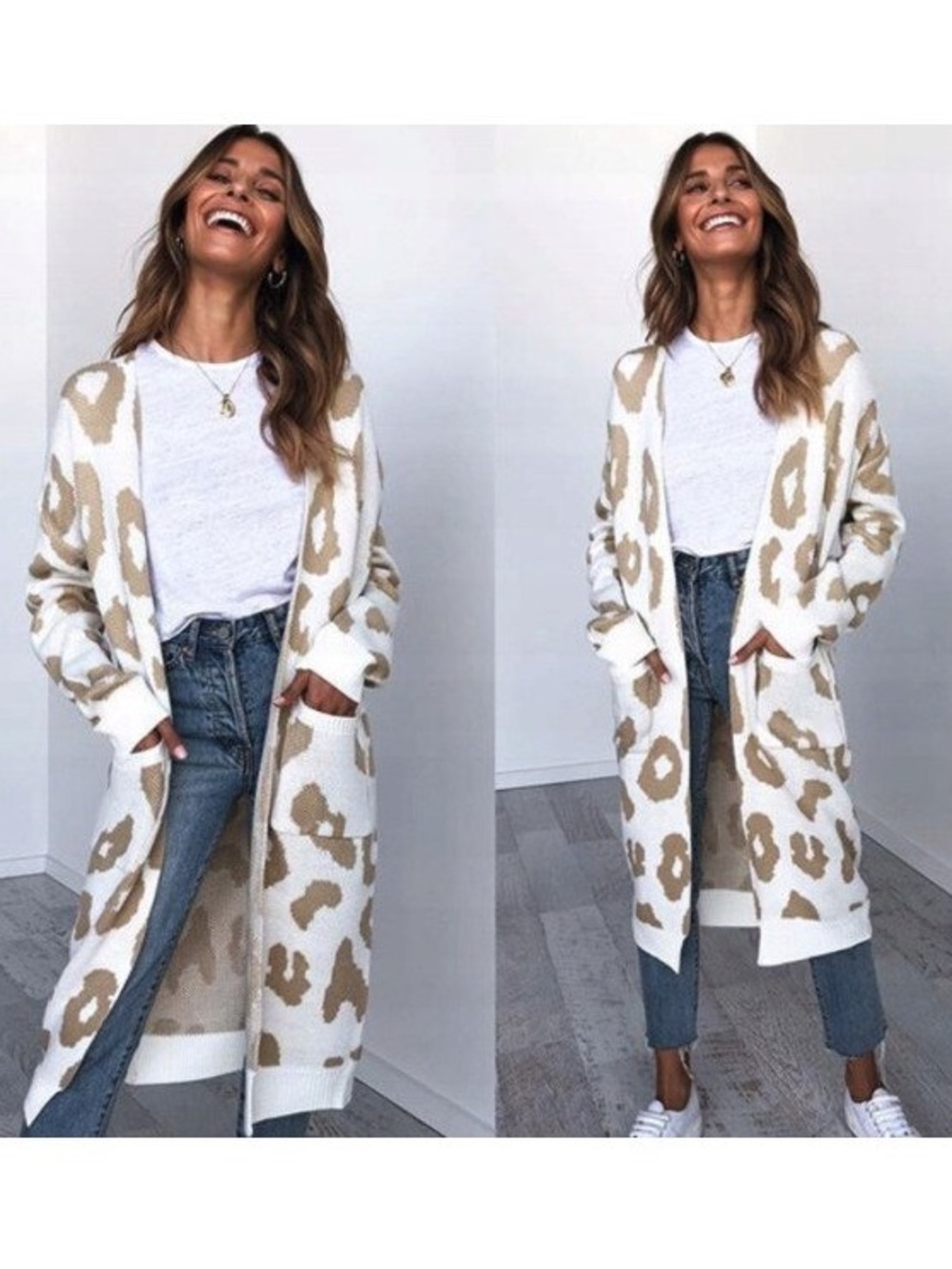 Vici Leopard Pocketed Duster Cardigan